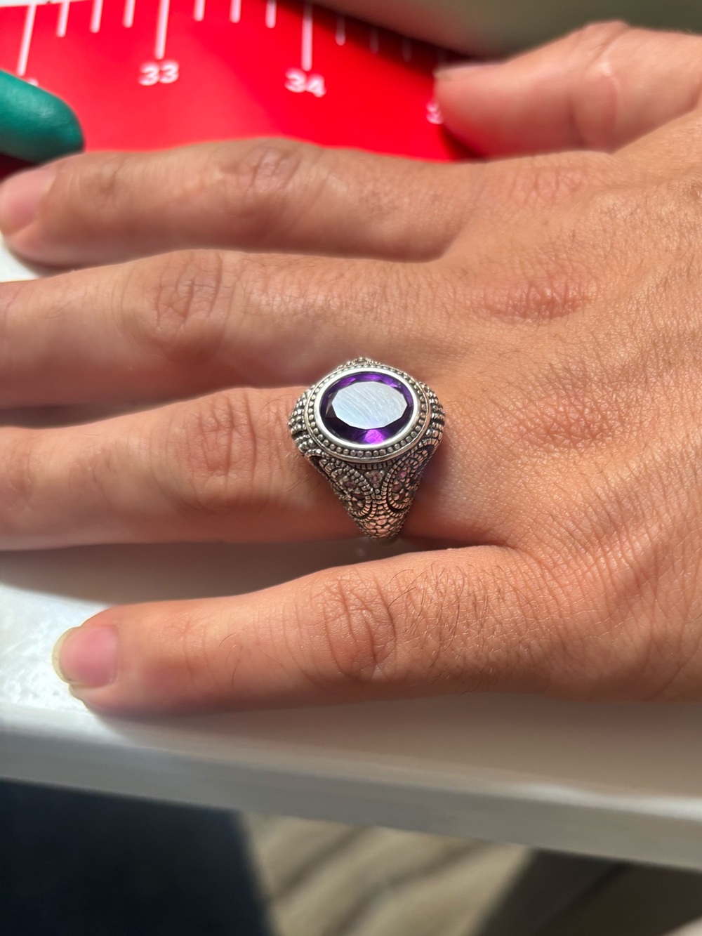 Intricate Silver Statement Ring with amazing amethyst